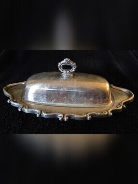 Vintage F.B. Rogers Silverplate Covered Butter Dish Ornate Scroll Patina